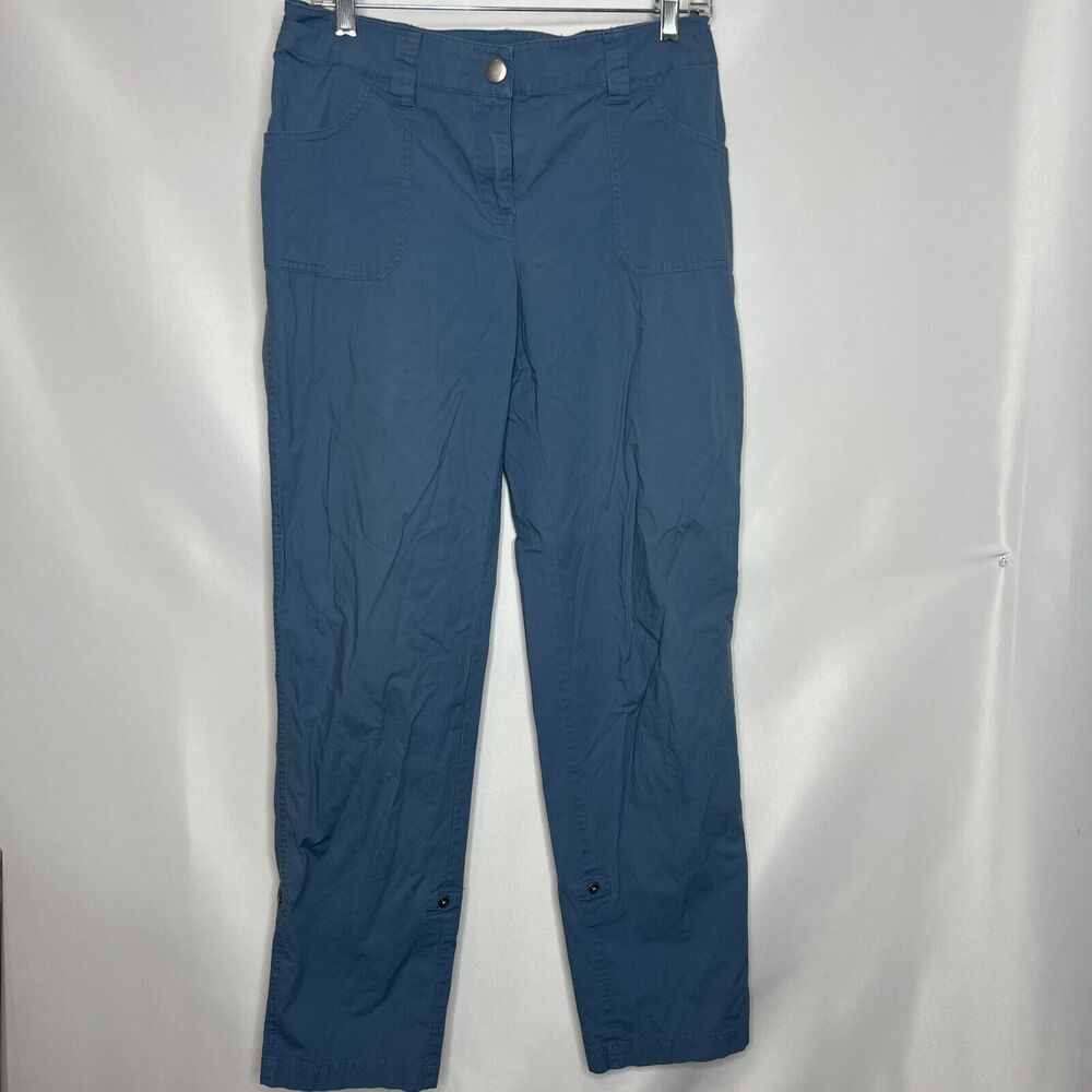 Chicos Size 0 (size 4) Convertible Capri Pants Roll Cuff Blue Stretch Athleisure